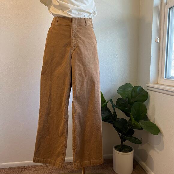 Uniqlo Tan Cotton Corduroy High Rise Wide Leg Trouser Pants Size Small 26/27 - Picture 1 of 14